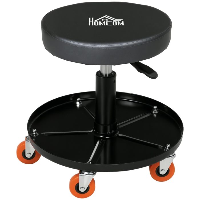 Tabouret de mécanicien - HOMCOM - siège pivotant - hauteur réglable de 38 à 48 cm - plateau 100 kg - revêtement synthétique - noir Tabouret de mécanicien - HOMCOM - siège pivotant - hauteur réglable de 38 à 48 cm - plateau 100 kg - revêtement synthétique - noir