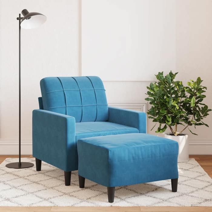 vidaXL Fauteuil avec repose-pied Bleu 60 cm Velours chaise de canapé canapé fauteuil de club canapé simple canapé 3278266