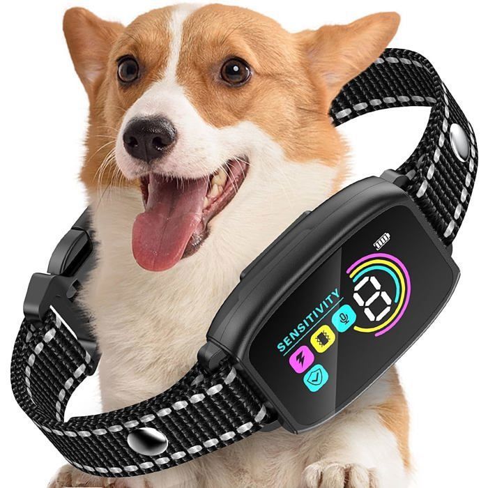 Collier Anti Aboiement Chiens,Collier Dressage Chien avec Détection de Fréquence D'aboiement,5 Modes ,Rechargeable pour les Chiens