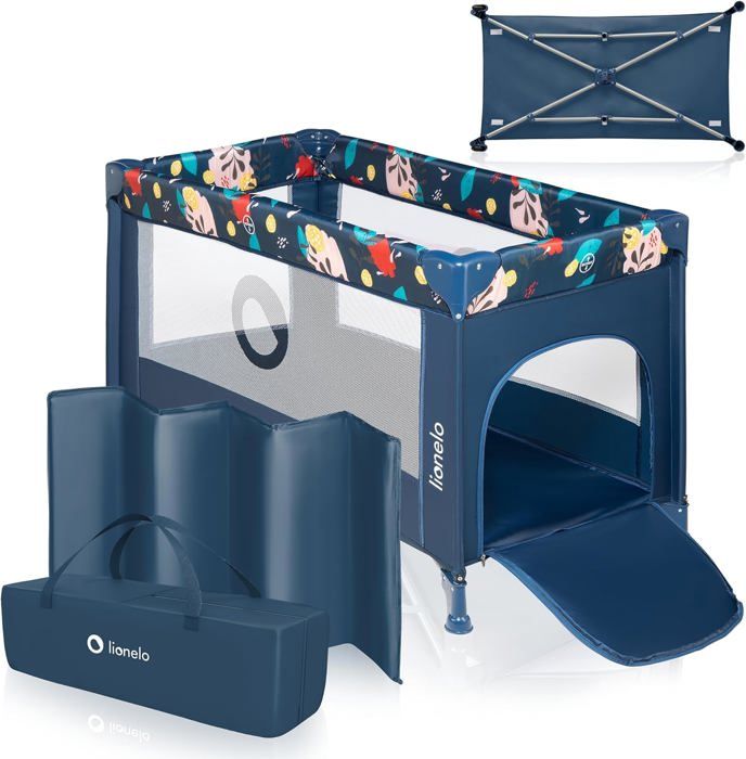 LIONELO Stefi Lit Bébé Parc 2 En 1 Jusqu'à 15 Kg - Gris Stone Avec Entrée Latérale Et Système LockGuard