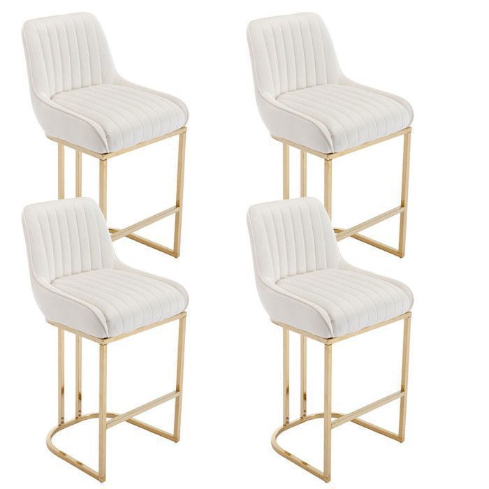 Wahson Tabouret de bar lot de 4 Tabouret de Cuisine avec Dossier Chaise Haute avec Pieds en Métal pour Comptoir Velours Blanc