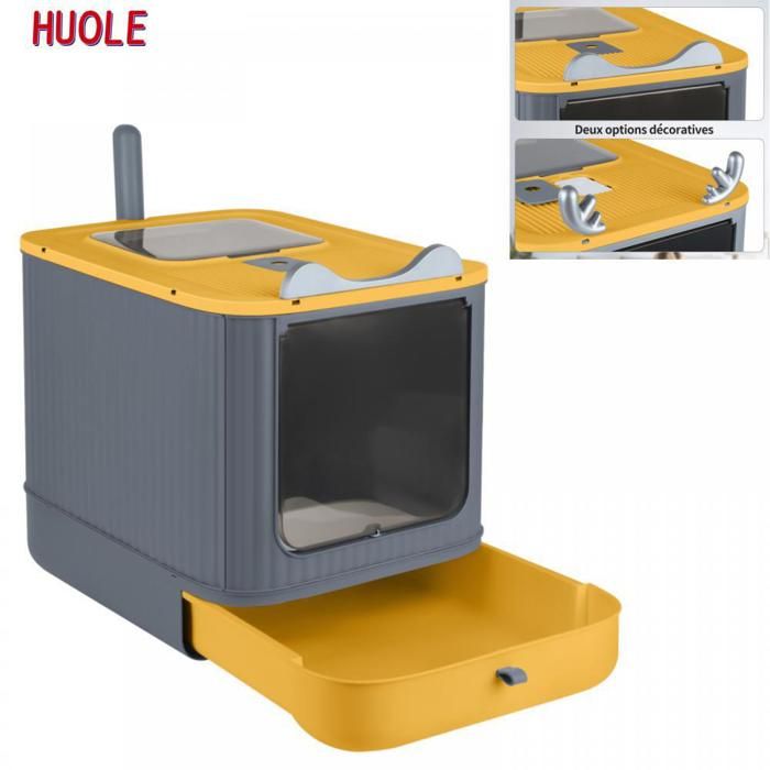 Meilleurs prix pour HUOLE Boîte à litière pour chat, boîte à litière ouverte et fermée avec désodorisant, 44.5*36.5*34.5cm, tiroir coulissant.