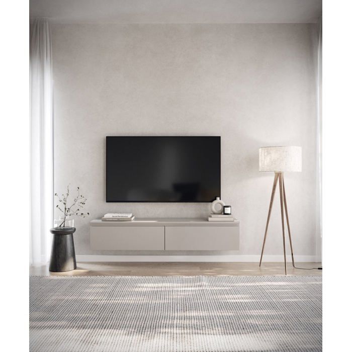 Meuble TV 2 portes -suspendu - BEMMI- 150 cm - greige
