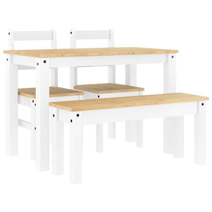 4 pcs - Table à Manger avec banc et 2 sièges Ensemble à manger Panama blanc bois de pin massif @54843445