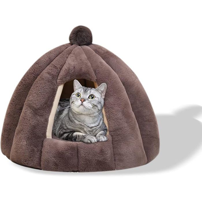 Meilleurs prix pour Lit Grotte pour Chat Coussin vable avec Intérieur Amovible Igloo en Peluche Doux Et Confortable pour Animal Gris#S CORBEILLE