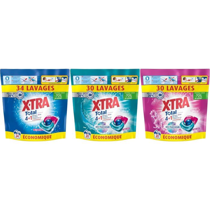 Capsules de lessive - Xtra Total - Lot de 3 - Original + Parfum Fleuri ...
