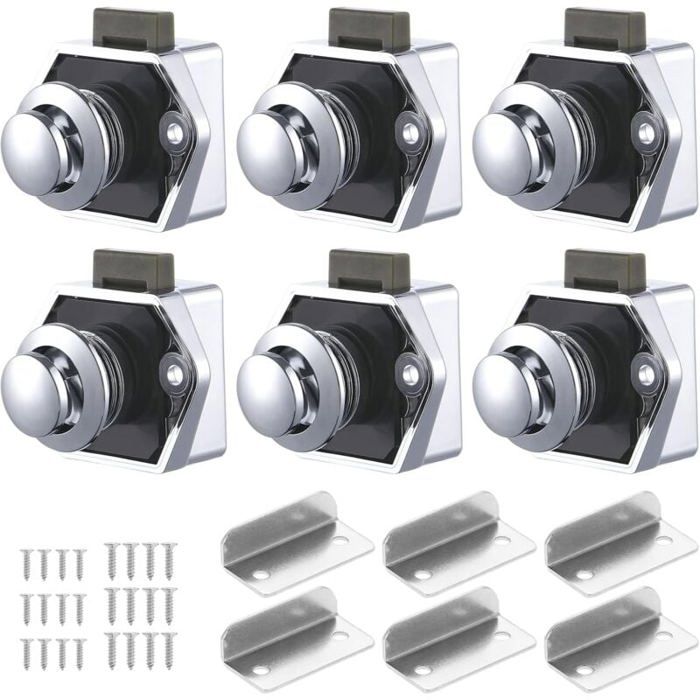 6 PCS Bouton Poussoir Loquet Serrure Tiroir et Verrou Porte Placard Loquet de Verrouillage de Porte Sans clé pour Camping-car Y