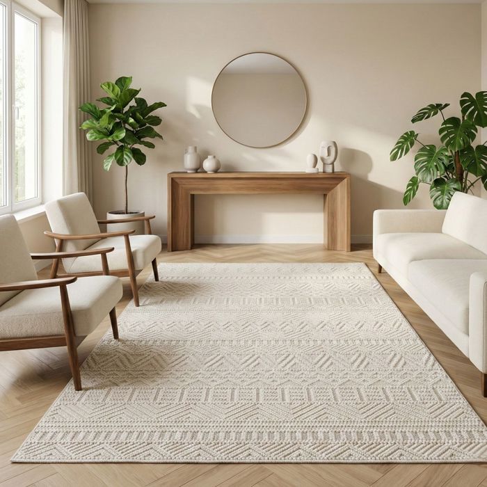 Carpetsale24 Tapis 160x230 cm Crème Design Vintage Bouclé Style Scandinave Moderne pour Salon Coin Canapé Salle à Manger Chambre
