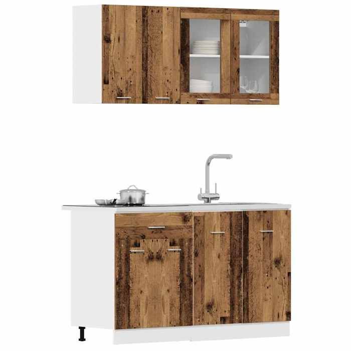 Brun Ensemble de 4 meubles de cuisine Lyon en bois dingénierie vieilli FR340