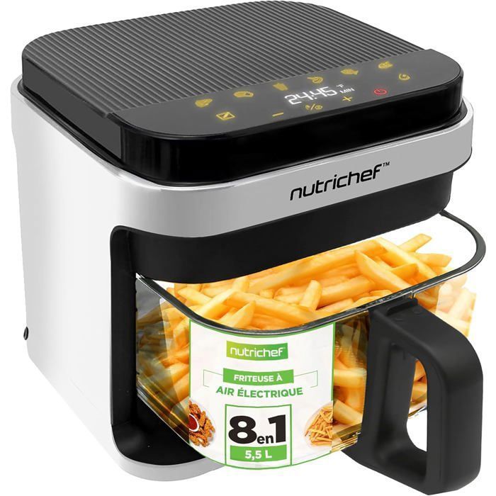 Friteuse à air sans huile - NUTRICHEF - Airfryer - 55 L - 8 programmes - Écran tactile LED