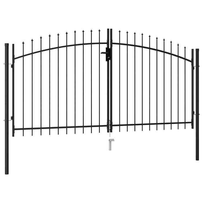 Portillon double en acier - 300x200 cm - Noir - Acier enduit de poudre - Pointes de lance - 3 clés incluses