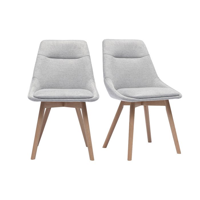 Miliboo - Chaises en tissu effet velours texturé gris clair et bois clair (lot de 2) ALESS Miliboo - Chaises en tissu effet velours texturé gris clair et bois clair (lot de 2) ALESS