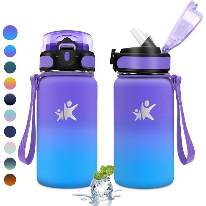 Bouteille isotherme pour enfant 500 ml avec paille isolant sous vide double paroi rouge foncé et noir GOURDE