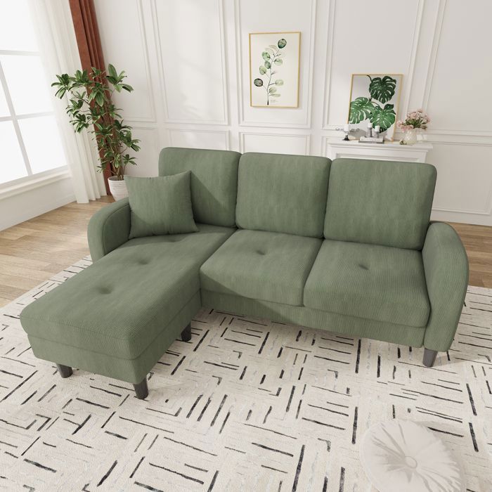 166 x 118 x 77 cm L-förmiges Ecksofa mit Chaiselongue – 3-Sitzer Sofa Cordstoff Kunststoffbeine Modulares Design Ideal für Wohnz
