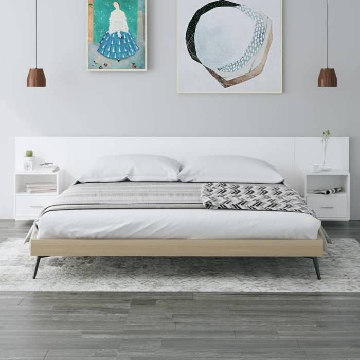 Tête de lit avec armoires - vidaXL - Blanc - Bois dingénierie - 200x1 5x80 cm - Tables de chevet flottantes