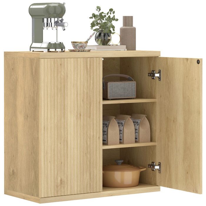 Buffet - HOMCOM - double porte à fermeture douce et étagère réglable - panneau de particules - 78 x 39 x 79 cm - chêne