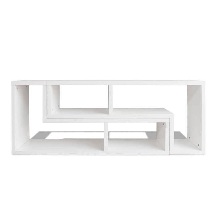 Meuble TV en forme de L - MEUBLECHIC - Blanc - 120x30x56 4/28 cm - Capacité 40 kg - MDF et bois dingénierie