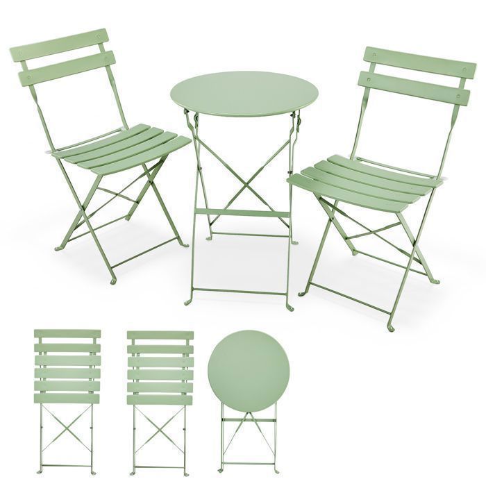 Set de Bistro - ALIGHTUP - Ensemble Extérieur avec Table et 2 Chaises Pliantes pour Balcon Terrasse et Jardin- Vert clair