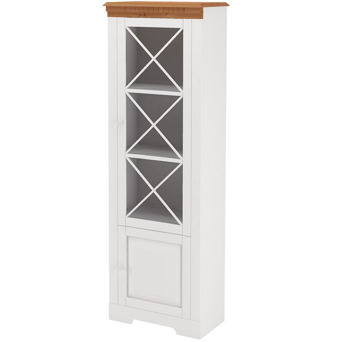 Lisa - Vitrine Avec 1 Porte Vitrée Et 1 Porte En Pin Blanc / Miel