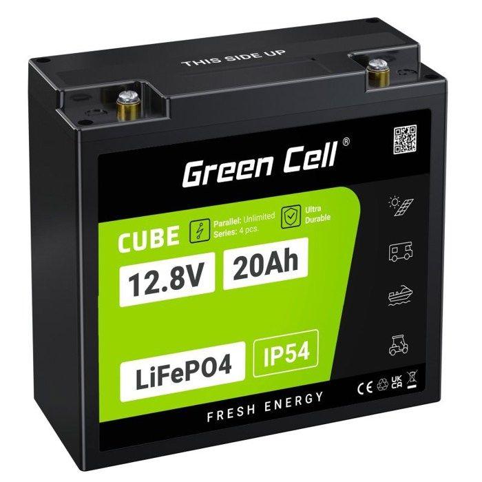 Batterie LiFePO4 - GREEN CELL - Cube 20AH - 256 Wh - 128 V - IP54