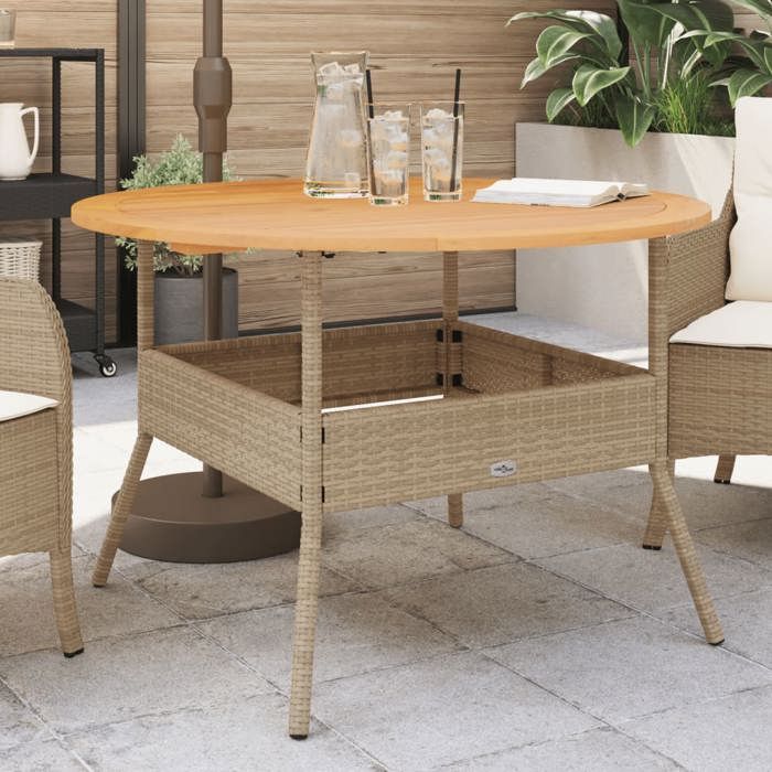 Soldes Table terrasse - Beige - Table de jardin - 1 PC - et dessus en bois - dacacia beige résine tressée - 110x71 cm T61
