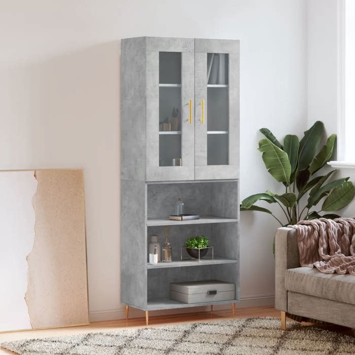 Gris Buffet haut/Cabinet de rangement - CLOUD - Highboard/Commode haute/Vaisselier - Gris béton 69 5x34x180cm - Bois dingén3575