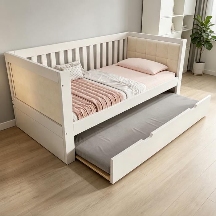 Modenuit Lit simple 90x190 cm lit banquette avec 1 lit gigogne et sommier à lattes bois blanc (sans matelas)