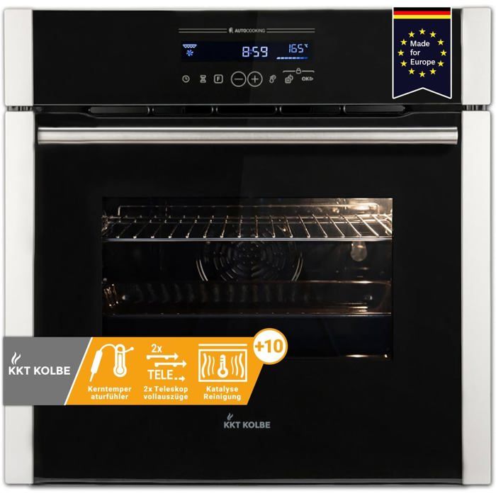Four Encastrable 60 Cm  Electriqué  70L  32Kw  Catalyse  Rôtisserie  Fonction Pizza  Gril  Air Chaud  Tiroirs Télescopiqu