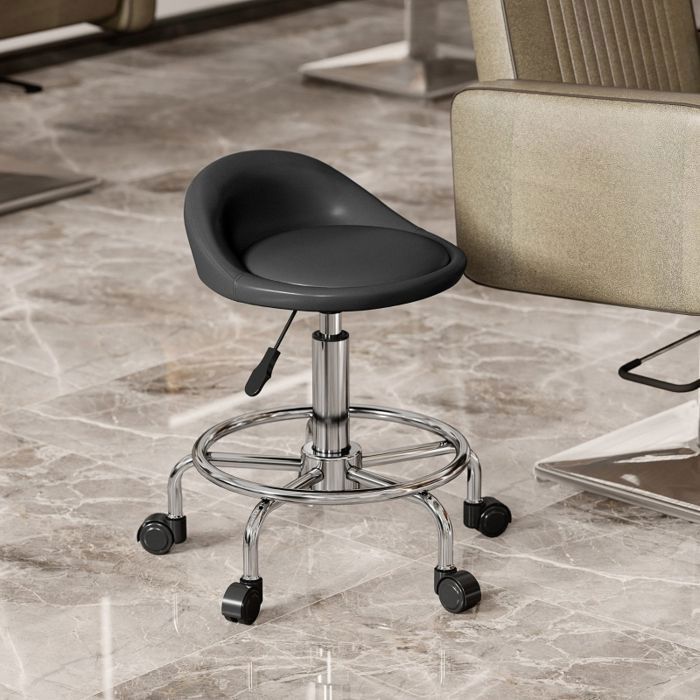 Tabouret à roulettes 43x43 cm EVRYAE - hauteur réglable 59-75 cm dossier repose-pieds et rotation 360 - Noir