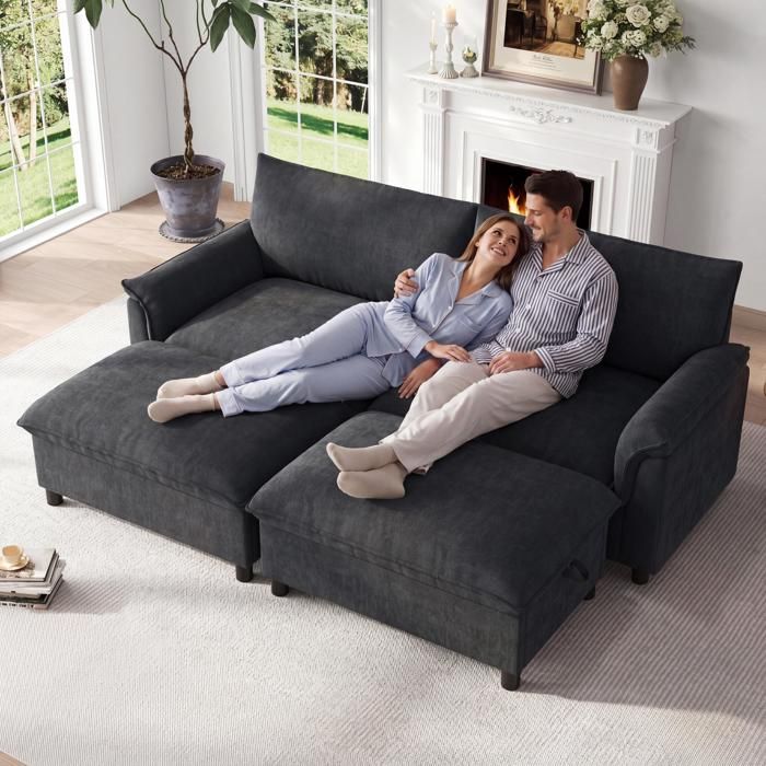 Canapé modulaire sectionnel - Forme en U - Siège profond - Repose-pieds amovibles - Dossier haut 42 cm