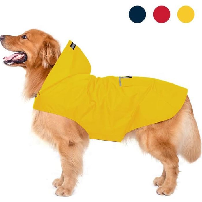 Imperméable pour Chien avec Capuchon imperméable pour Chien 100% étanche ultraléger et aéré avec Bandes réfléchissantes pour Jaune