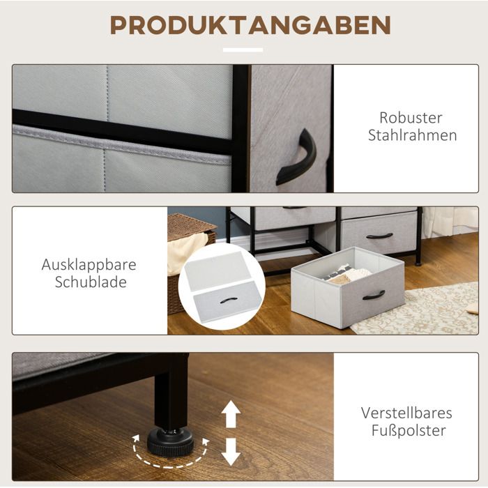 Commode 6 tiroirs en tissu pliables EVRYAE 80 x 30 x 625 cm rangement salon chambre gris