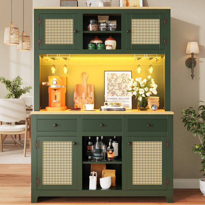 Colonne Cuisine MDF Vert Antique Buffet Haut Vintage FloraGrace Pour Cuisine Anti-Basculement 120x40x180cm
