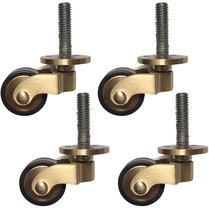 Lot de 4 roulettes pivotantes universelles en laiton doré antique capacité de charge de 150 kg tige filetée