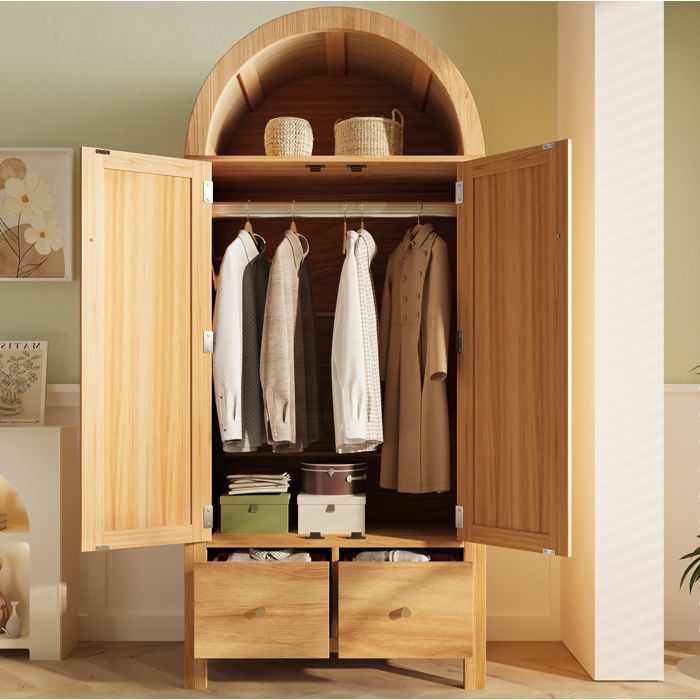 Armoire Aspect Chene 2 Portes Dressing Campagne FloraGrace Pour Chambre Rangement Penderie Et Tiroirs 78x45x181cm