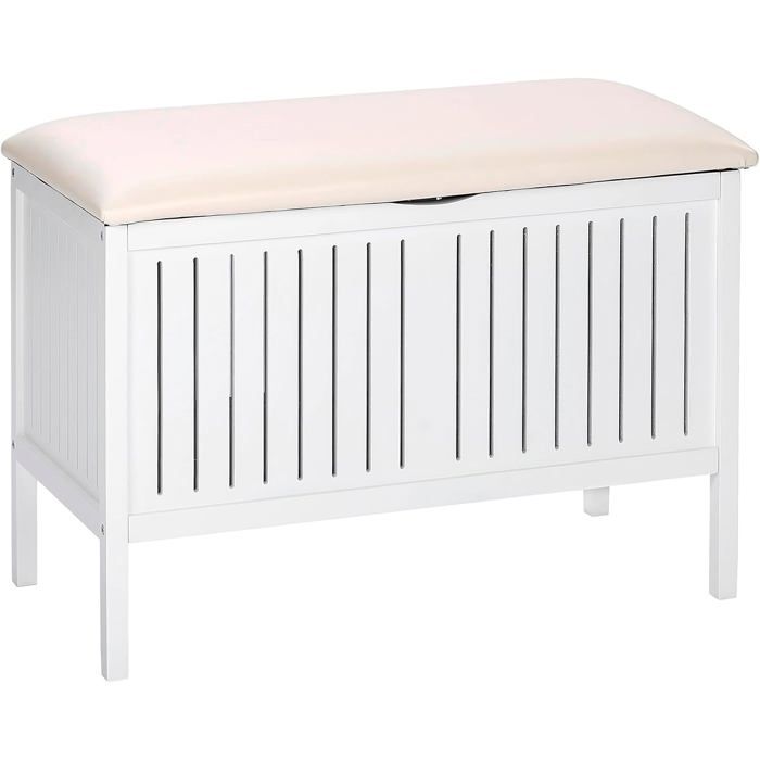 WENKO Banc de salle de bain Oslo Coffre de rangement en bois massif Blanc laqué 78 x 55 x 39 cm