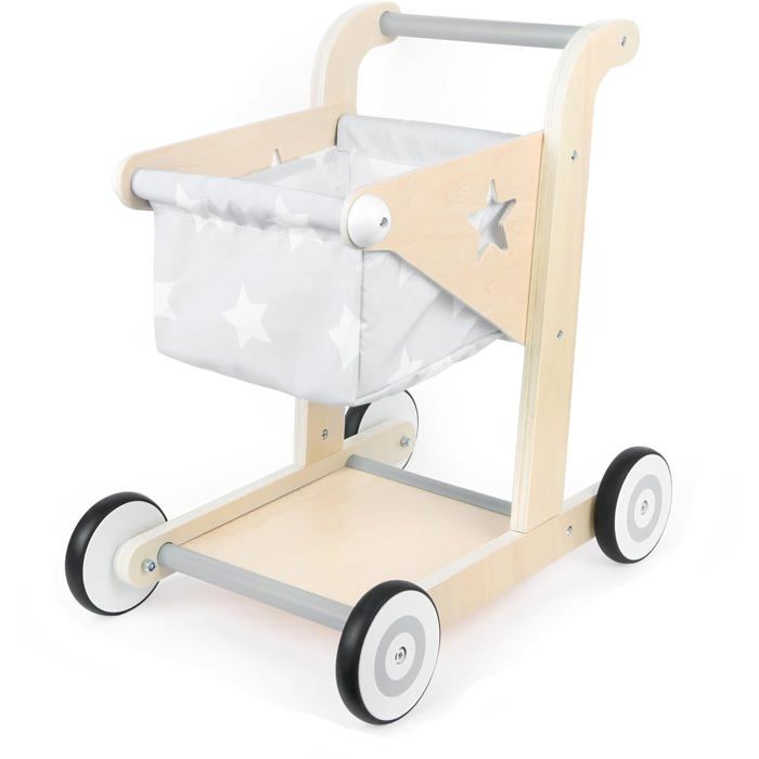 Jouet à pousser 2 en 1 pour bébé - Trotteur en bois poussette poupée et chariot de courses - Gris