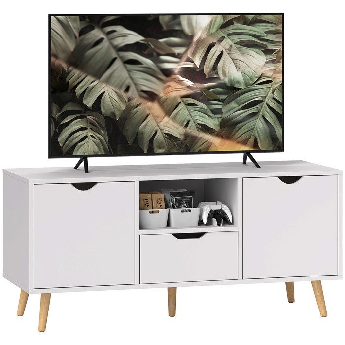 Meuble tv - HOMCOM - banc télé buffet bas rangement sur pied 2 placards chambre salon - bois - 110x40x50cm - blanc Meuble tv - HOMCOM - banc télé buffet bas rangement sur pied 2 placards chambre salon - bois - 110x40x50cm - blanc