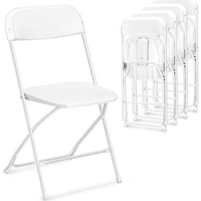 Chaises de réception pliantes – 4 chaises dappoint en plastique et métal Blanc Chaises de réception pliantes – 4 chaises dappoint en plastique et métal Blanc