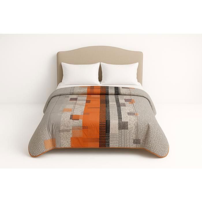 Couette tempérée - MORTREUX - Gream Géométrie - 200x200 cm - Microfibre - Lavable à 40°C