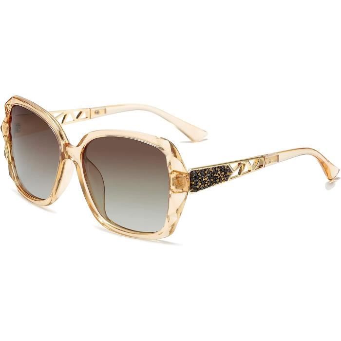 Lunette De Soleil Femme Polarisee Classe Vintage Lunette De Soleil Designer Grand Cadre Aver Strass Protection Uv400 u161 Marron Achat Vente lunettes de soleil Neuf Cdiscount