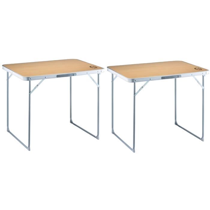 Lot de 2 tables de camping pliables 4 places - OCamp - Forme valise - 80 x 60 x 70 cm