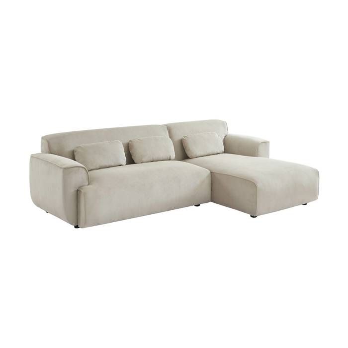 Canapé dangle droit. 2 à 3 places. velours côtelé beige. Wallas L 196 x P 151 / 91 / x H 73cm