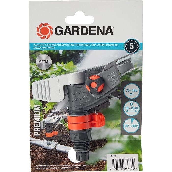 Arroseur Canon Gardena Sur Pic - Arrosage Grande Surface 75-490m² - Portée Réglable 12.5m - Pour Pelouse & Jardin