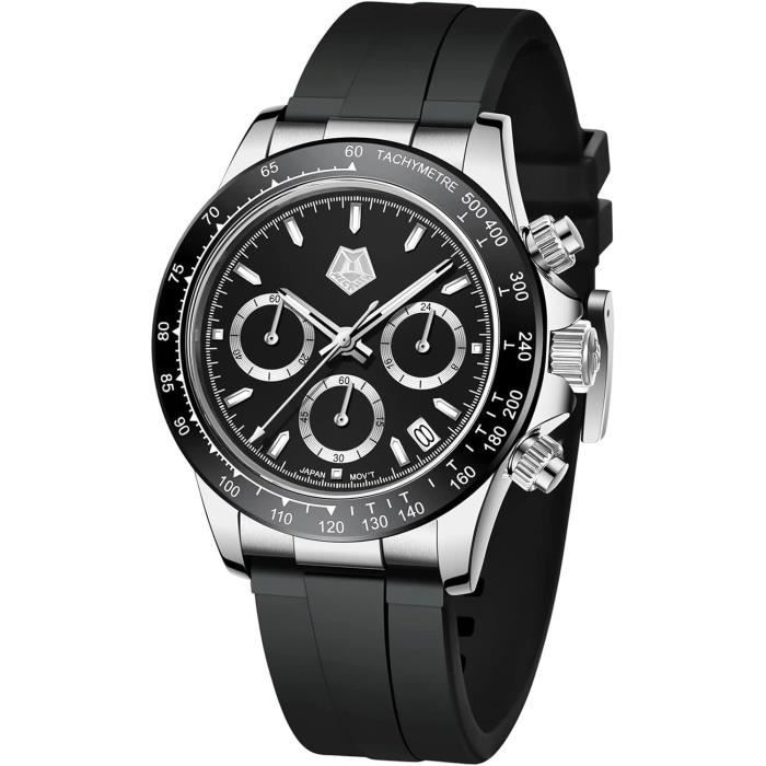 Montre Homme 40Mm Chronographe Quartz Montre Homme Luxe Verre Saphir