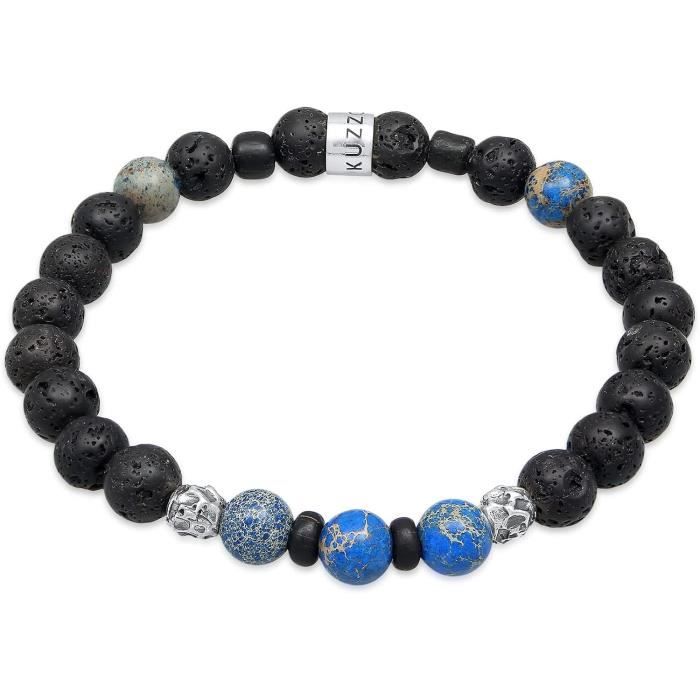 Bracelet Yin Yang Bouddha En Howlite Et Pierre De Lave - Noir Et Blanc - Neuf Avec étiquettes - Bijou Spirituel Thaï