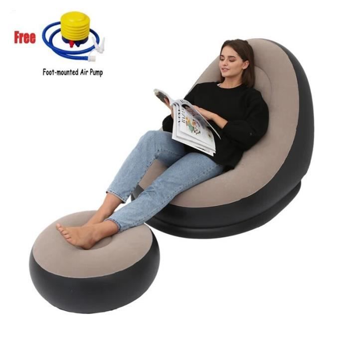 canapé paresseux brun - canapé paresseux gonflable avec pédale, fauteuil inclinable pliable, lit d'extérieur