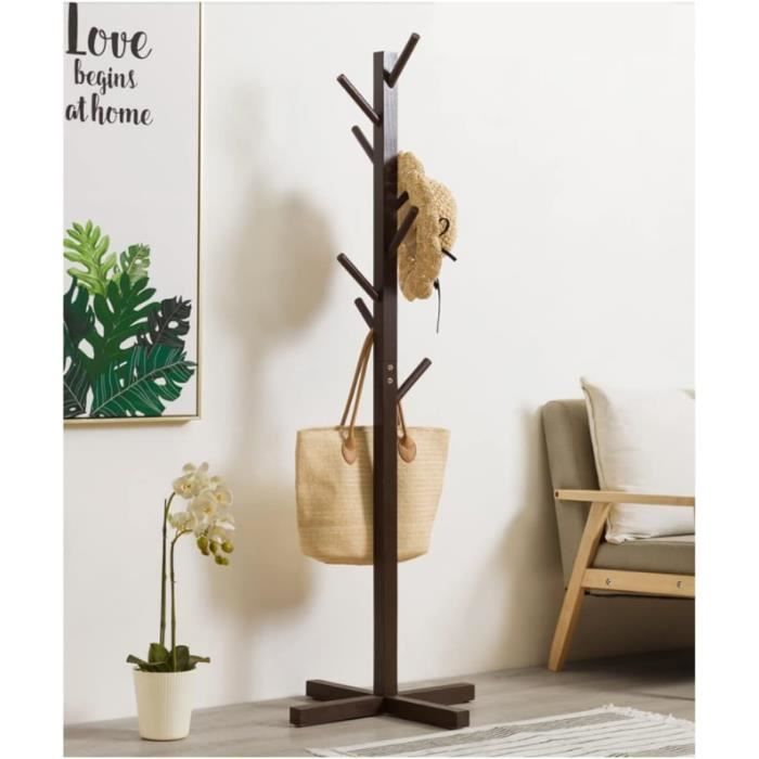 Porte-manteau Cendre En Hêtre Massif Avec 8 Crochets Sur Socle