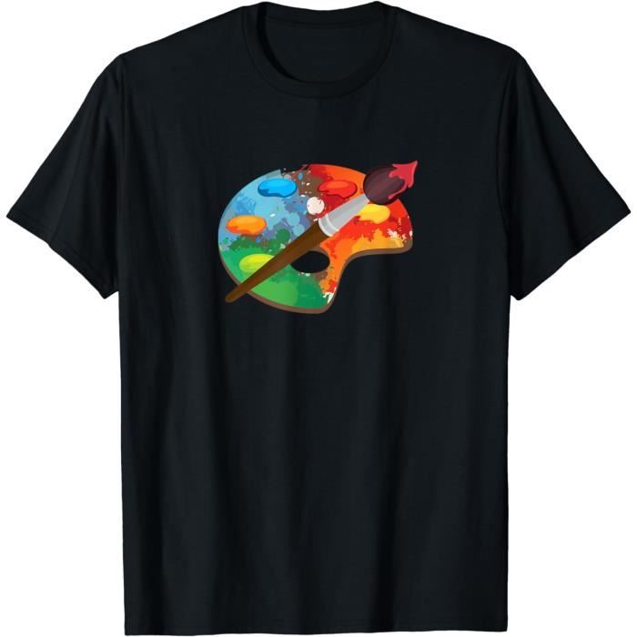 T-shirt Femme Artiste Peintre – Col En V, Motif Palette De Peinture Et Pinceaux – Coton Léger, Coupe Classique