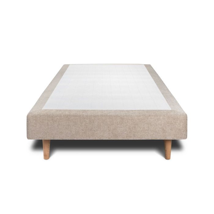 Sommier Tapissier Tissu Beige brun 90x200 H35cm Sommeil de plomb - Sommier en bois massif avec Pieds bois cones 15 cm